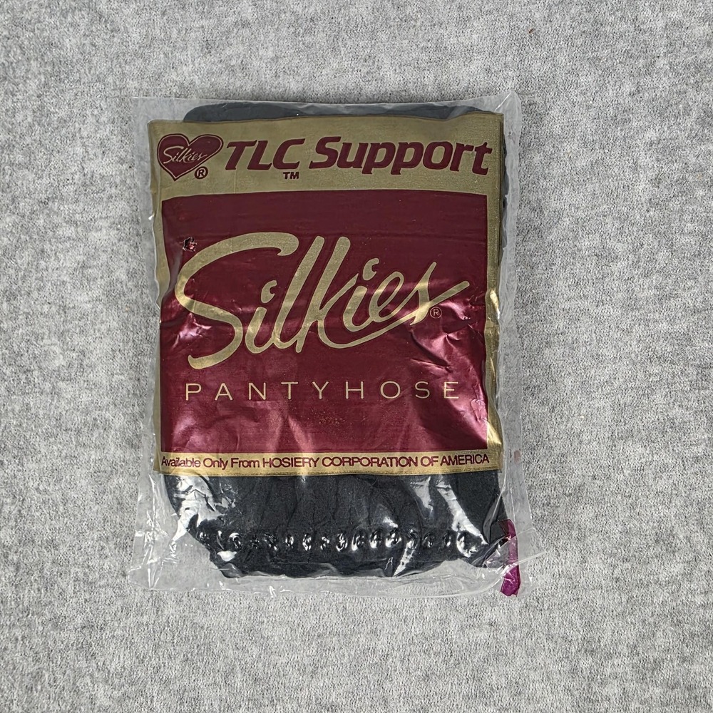 Vintage Silkies Pantyhose Womens Size Q Queen Black TLC Support Control Top 90s